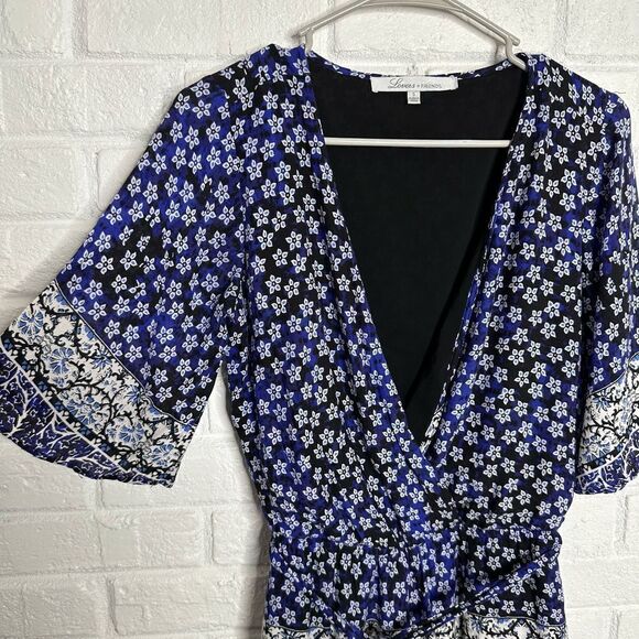 Lovers + Friends Isabelle Romper Belted Blue Scarf Floral size Small - Picture 5 of 7